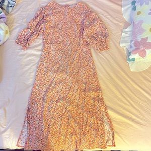 Faithful the brand Jean-Marie Midi Dress Mathiola Floral Print size US4